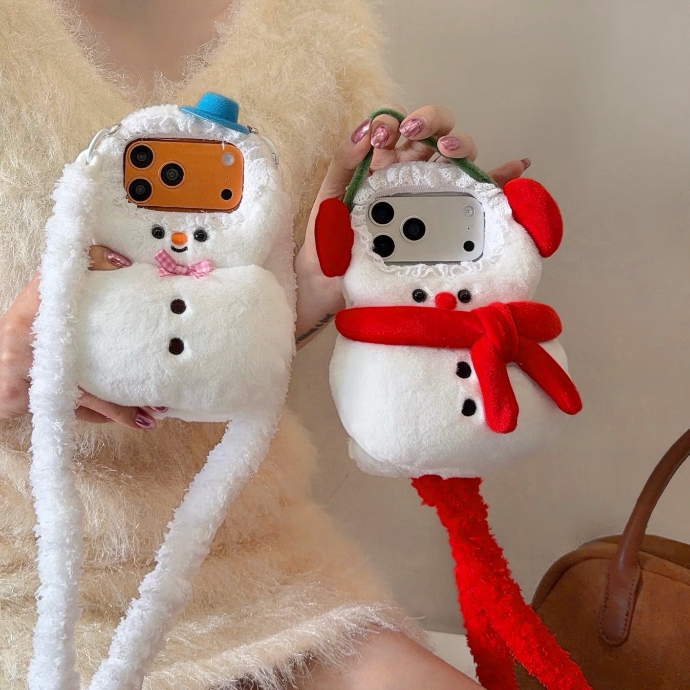 もこもこ 雪だるま iPhone 17 16 15 14 ケース かわいい ショルダー