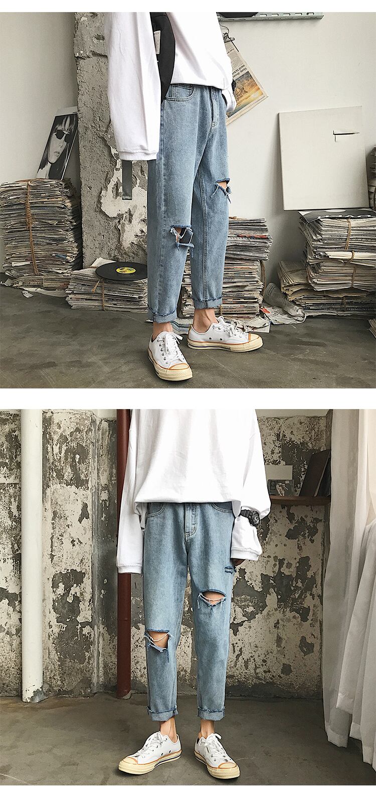 全1色 デニム パンツ ストレート カジュアル ダメージ おしゃれ