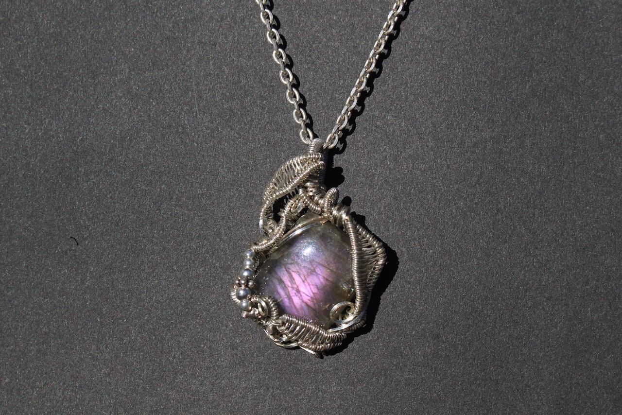 Purple  Labradorite silver 925 wire wrapping pendant