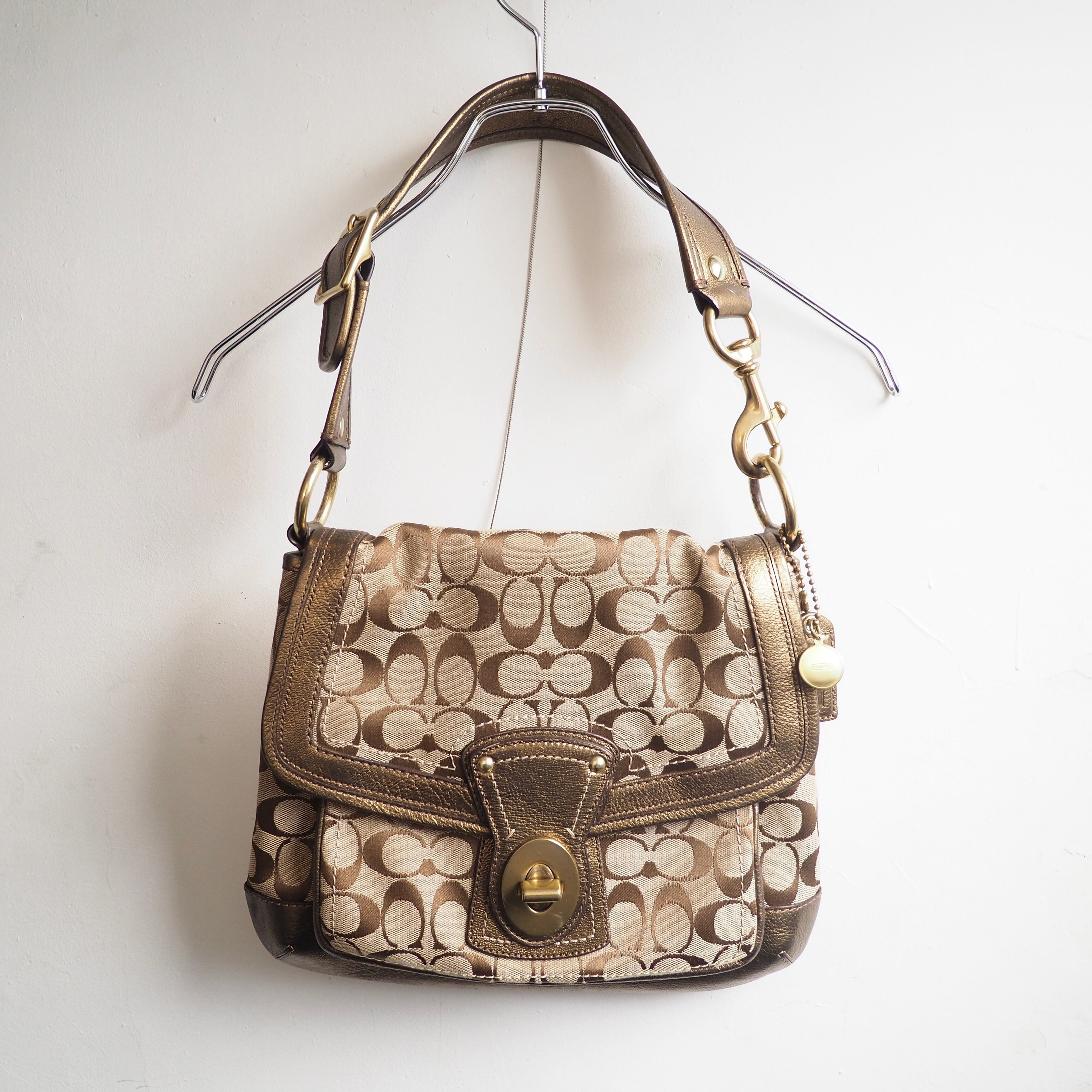 Coach ” Gold paint coating × signature textile Hand Bag | 古着屋 結々