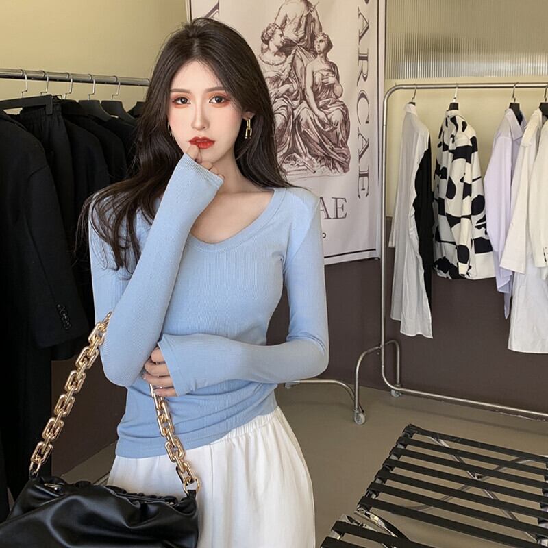 Vネックシャツ ショート ロング ウィンター 冬物 Tシャツ ソリッドカラー ガールズファッション14095438598