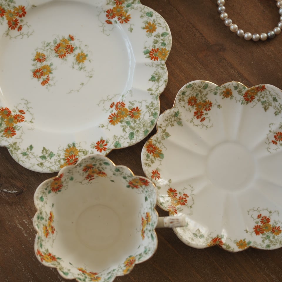 英国Shelley（シェリー） オレンジ・デイジー柄 トリオB カップ