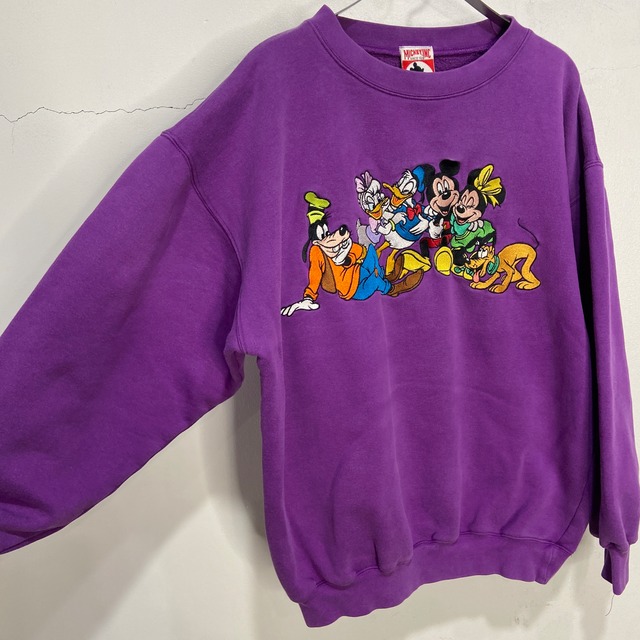 90s ディズニー　キャラクター集合スウェット　紫　ミッキーミニードナルド