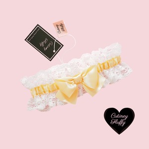 ♡Whip Garter Ring♡リボン　リングガーター　レッグガーター　キャットガーター　(ダブルホワイトレース）パステルイエロー