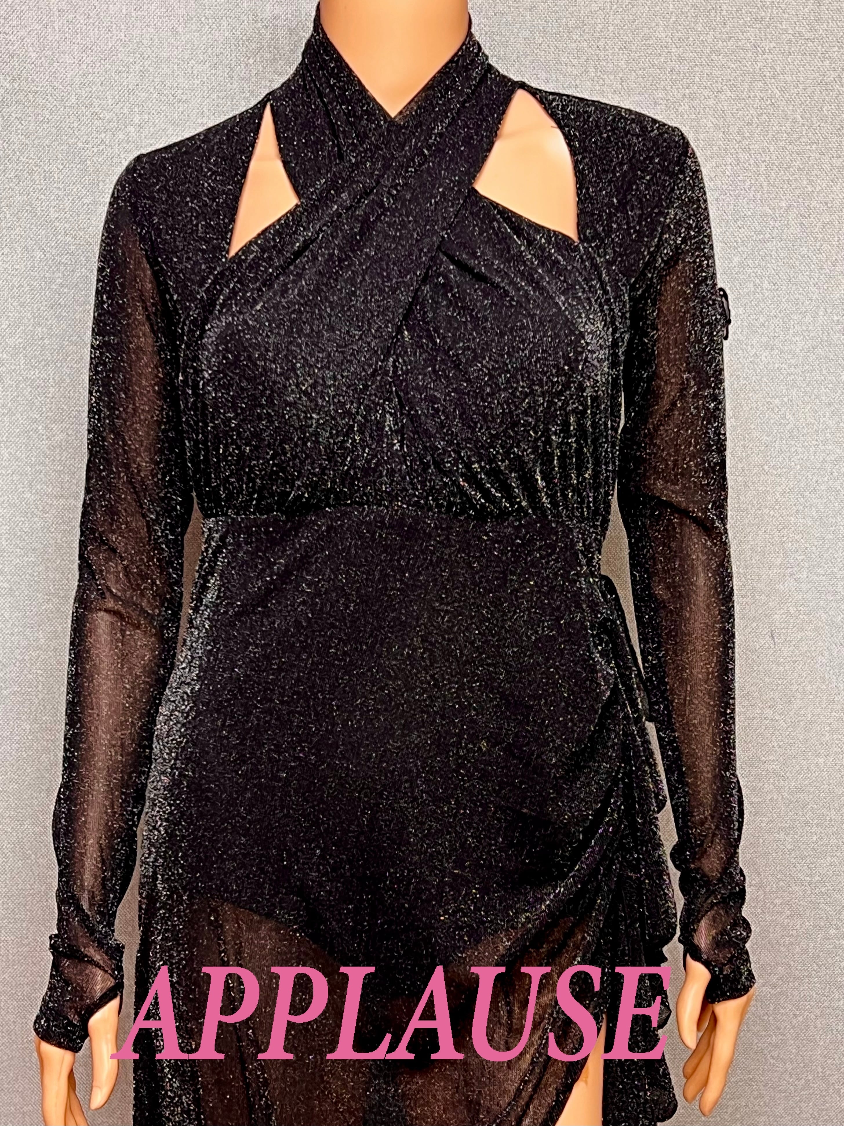 【新着】社交ダンス ドレス　ラテンドレス　LA-26-5　 ブラックラメストレッチメッシュワンピース　M  デモ・競技用ドレス　発表会衣装　パーティドレス　ワンピース　舞台衣装