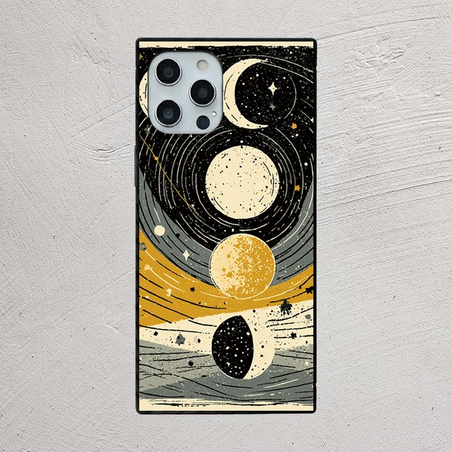受注生産 iPhoneケース 月相と土星のモノトーン星図｜天体図風 STAR063A