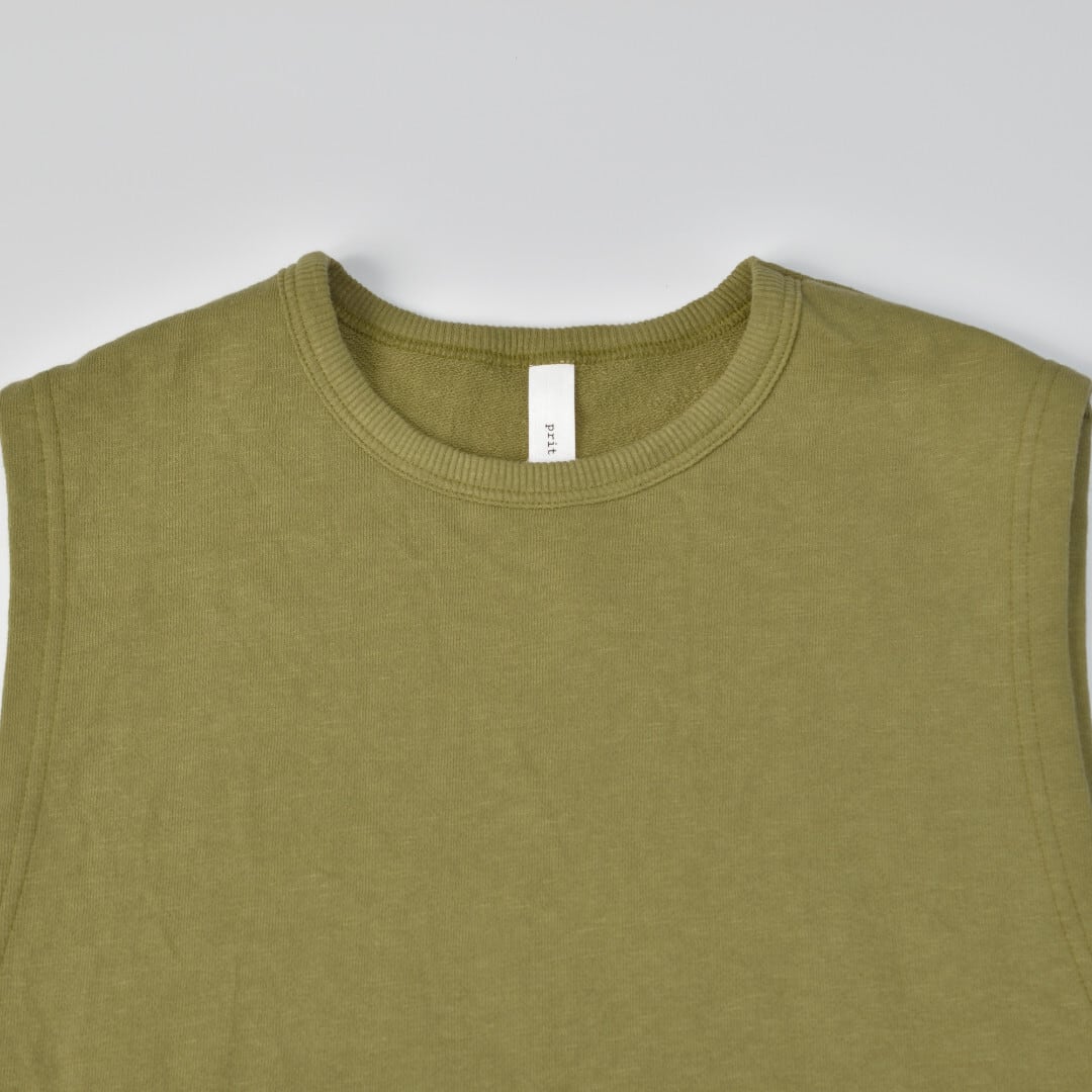 prit プリット エコ裏毛プルオーバーベスト・オリーブ