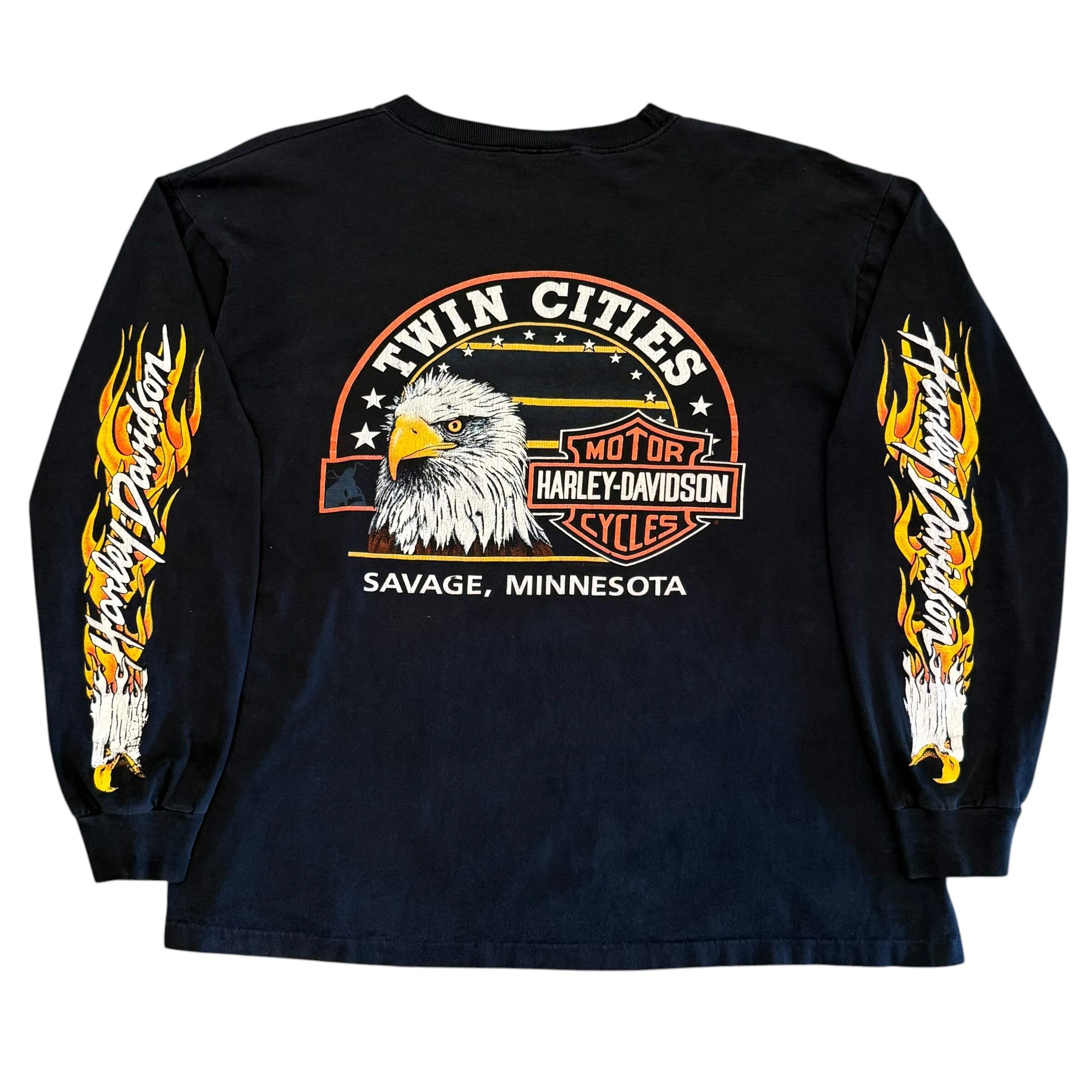 【両A面】90s Harley-Davidson イーグルフレイムTシャツ ｲｰｸﾞﾙ×ﾌﾚｲﾑ】90's Harley Davidson L/S T-shirt | spike osu