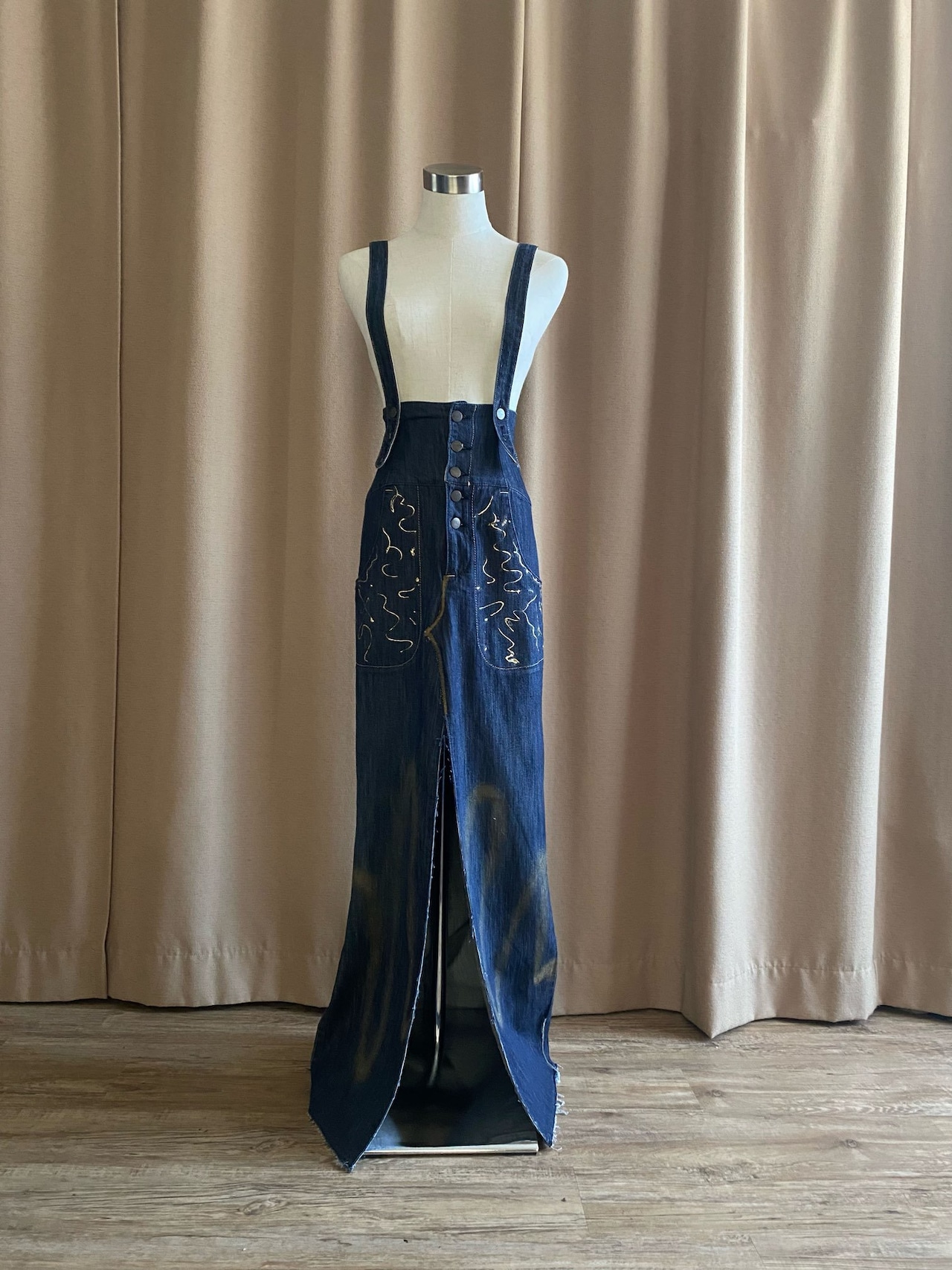 gold paint design remake denim skirt-4194-6