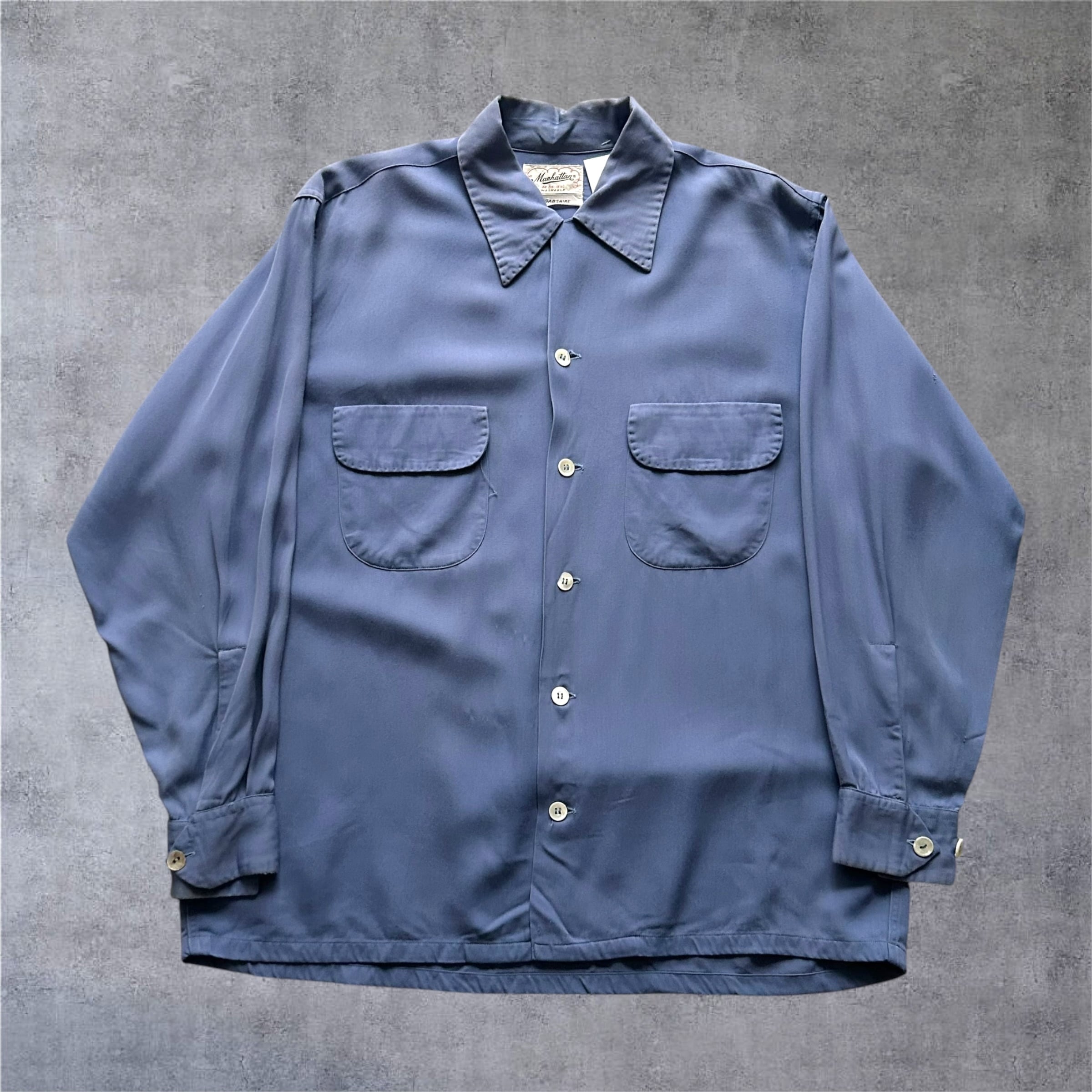 Good Color!! 1950s Manhattan Rayon Open Collar Shirt 【高円寺店】