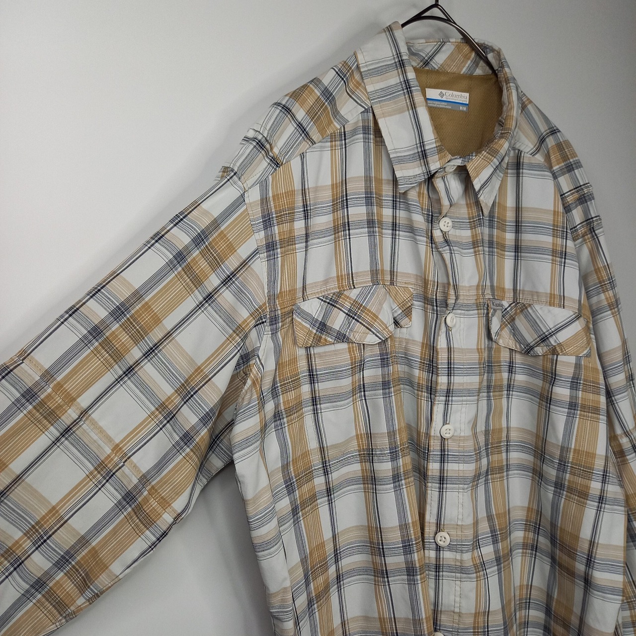 コロンビア　ナイロン　ワークシャツ　長袖　速乾　ポケット　チェック　ベージュ