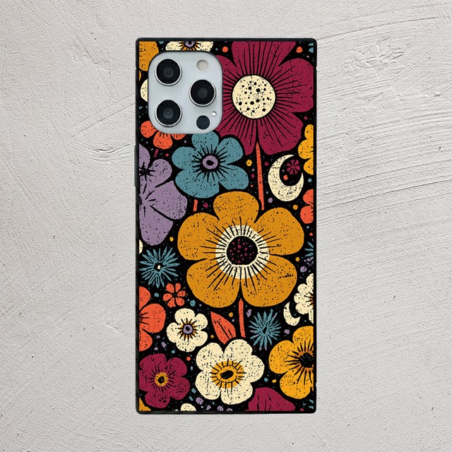 iPhoneケース レトロフラワー 花柄｜月と星の60sフラワー RETRO004