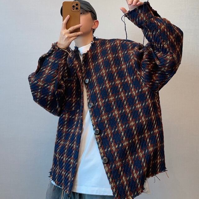 予約販売】ジャケット アウター ネイビー 紺 チェック柄 冬 防寒 羽織