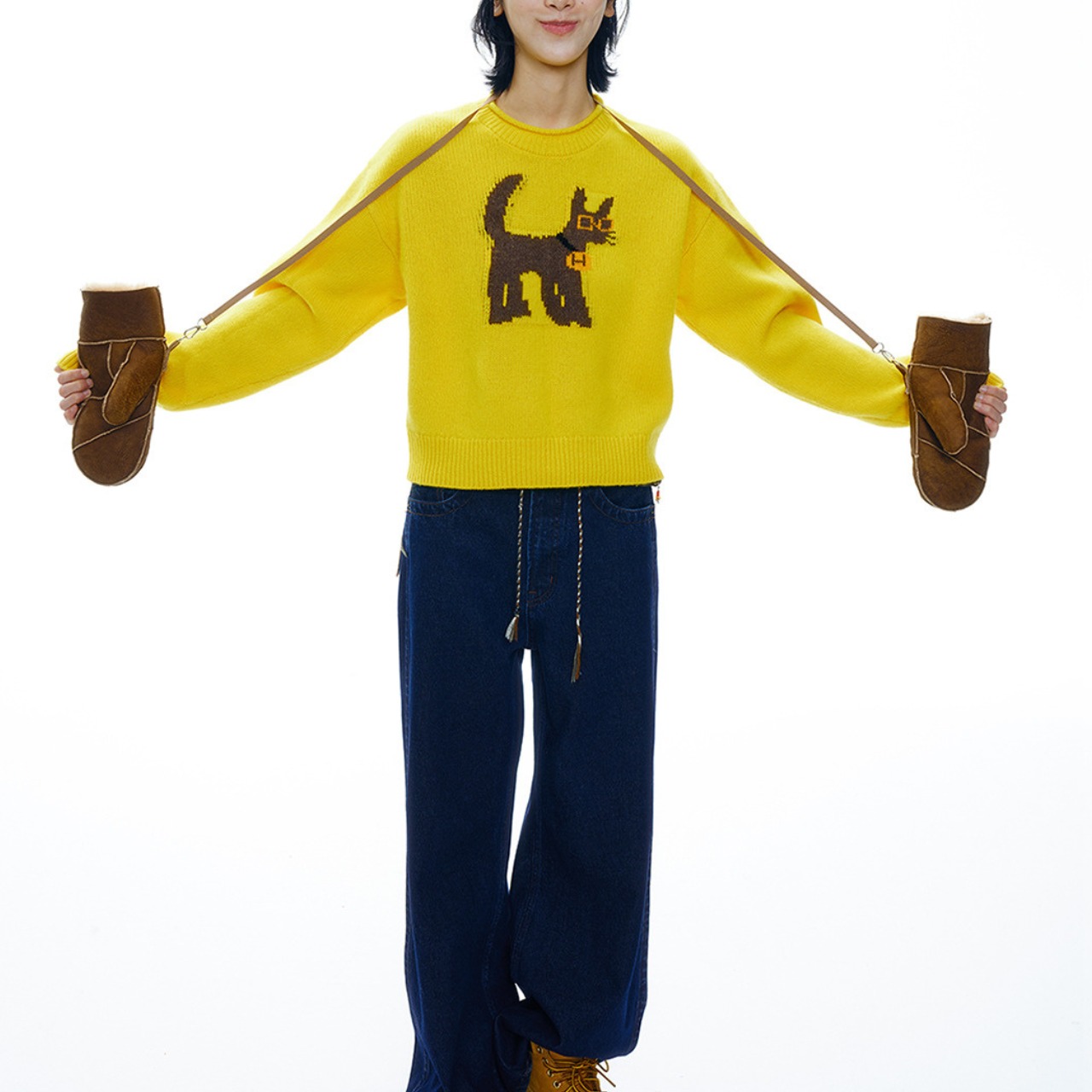 dog pattern crew neck knit T4120