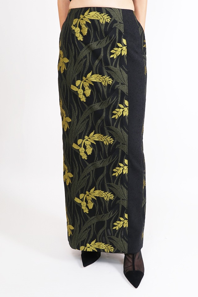 S-01 Flower Jacquard Skirt [BLACK]
