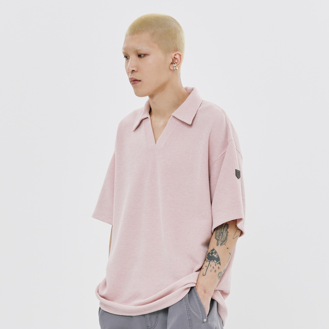 OPEN COLLAR POLO KNIT SHIRT_PINK