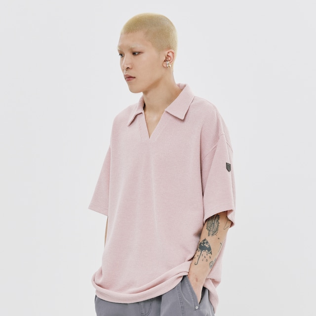 【予約商品】OPEN COLLAR POLO KNIT SHIRT_PINK