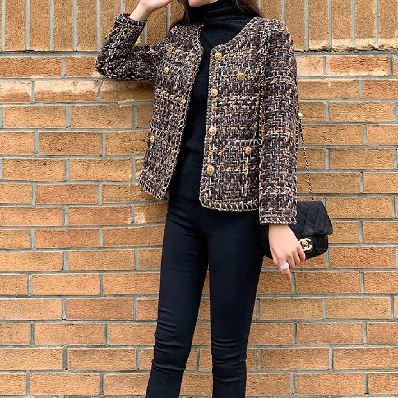 ショート コート 緩い レトロ 織 ツイード スーツジャケット  