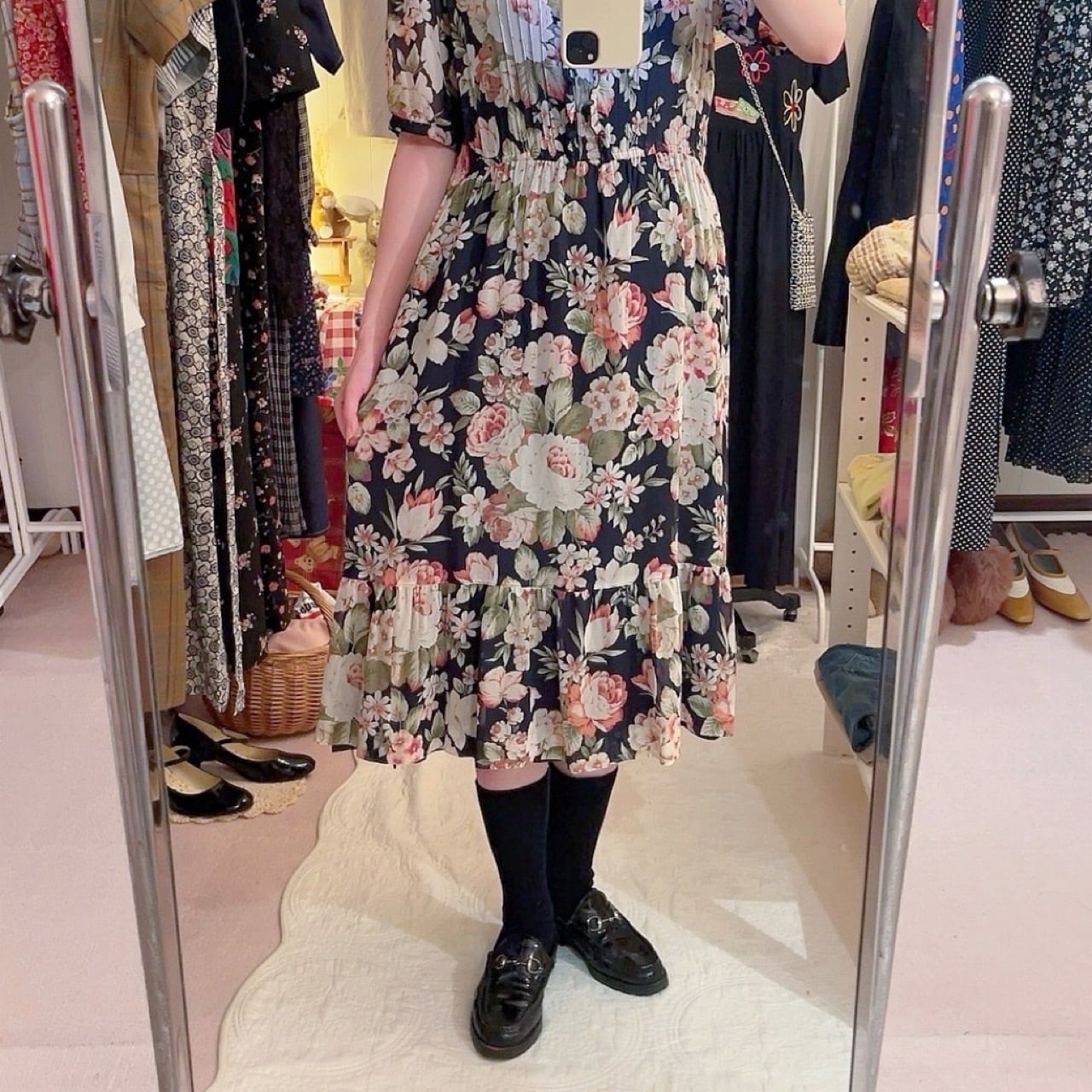 black sheer flower gather one-piece