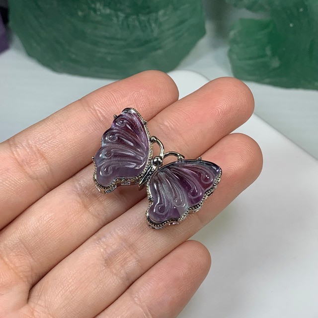 19.フローライト蝶々・横貫通穴☆パーツ