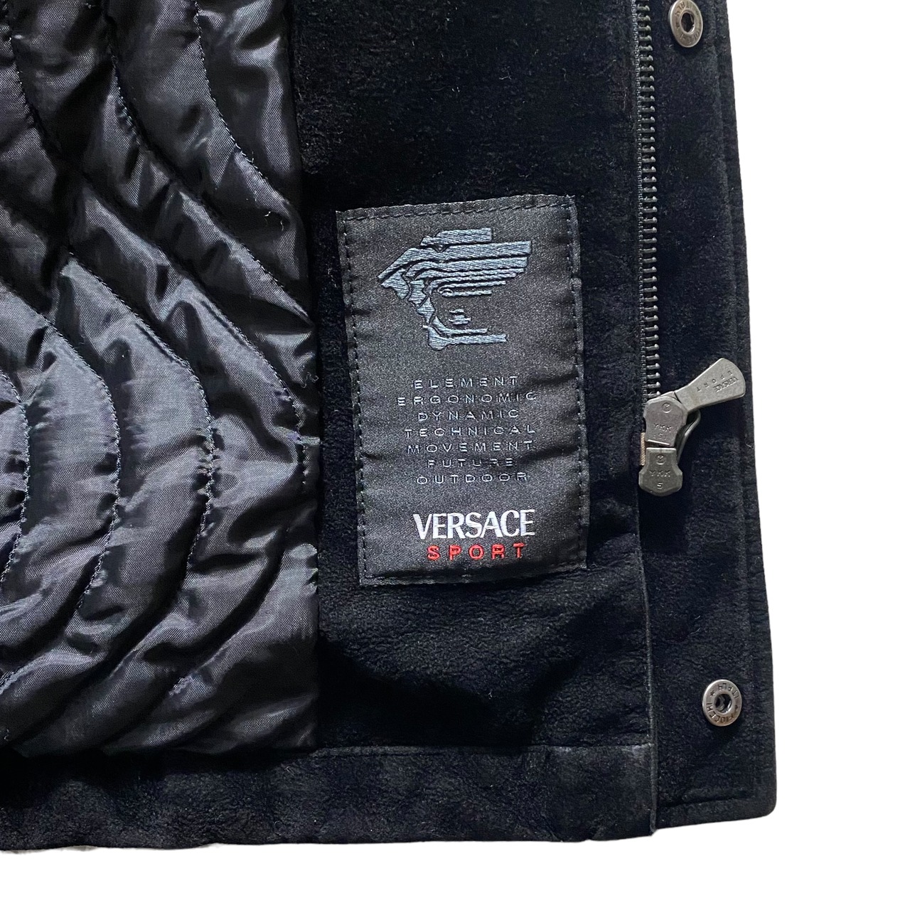 vintage VERSACE SPORT black brushed fabric stand collar coat