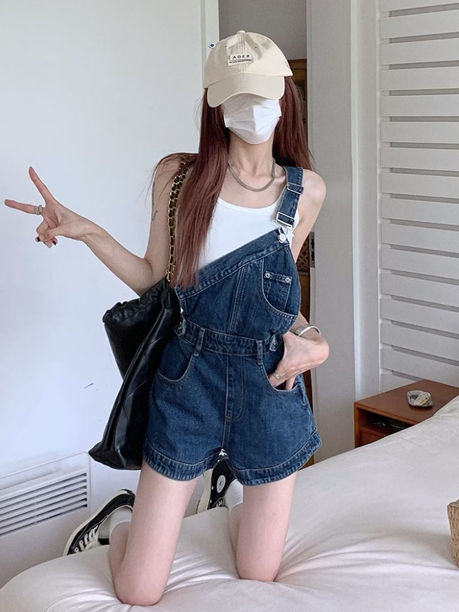 シングルショルダーストラップショート丈サロペット サロペット