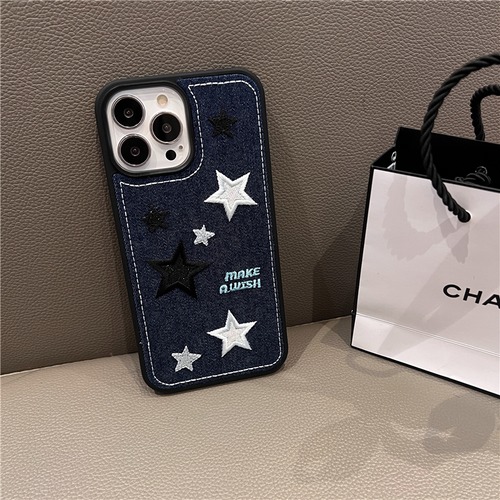 デニム風 iPhone15 Pro Maxケース 刺しゅう かわいい 星柄 iPhone15 Proケース 韓国女子愛用 iPhone15ケース iphone 14ProMax 14Pro 13Pro 13 12 11ケース スタイリッシュ 日常のコーディ カジュアル アクセサリー オシャレ♪
