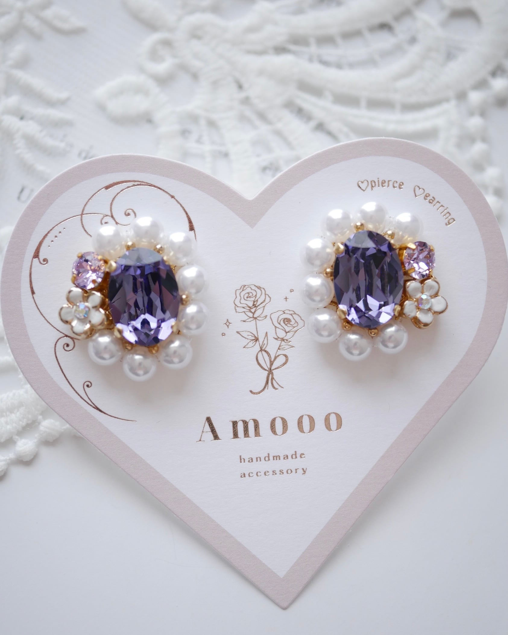 793 クリスタルパールオーバルビジューピアス/イヤリング | Amooo