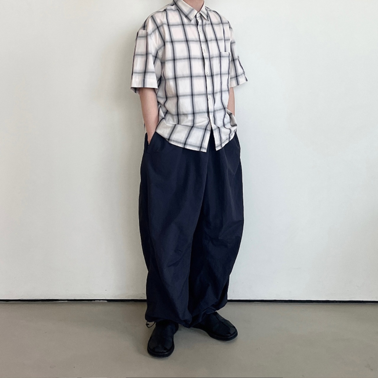 シャドーチェック柄半袖シャツ　0736