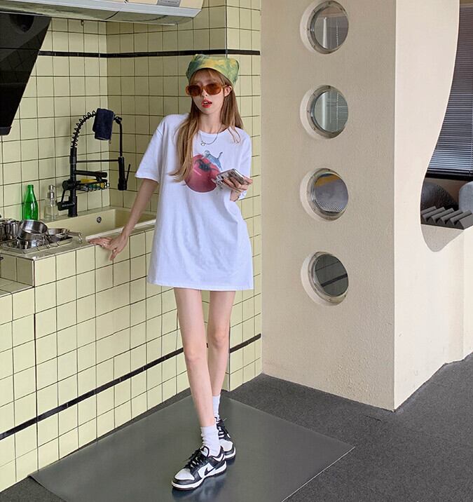 ルーズラウンドネックトップス サマースタイルプリントTシャツ 夏物 Oネック モンロー10927829647