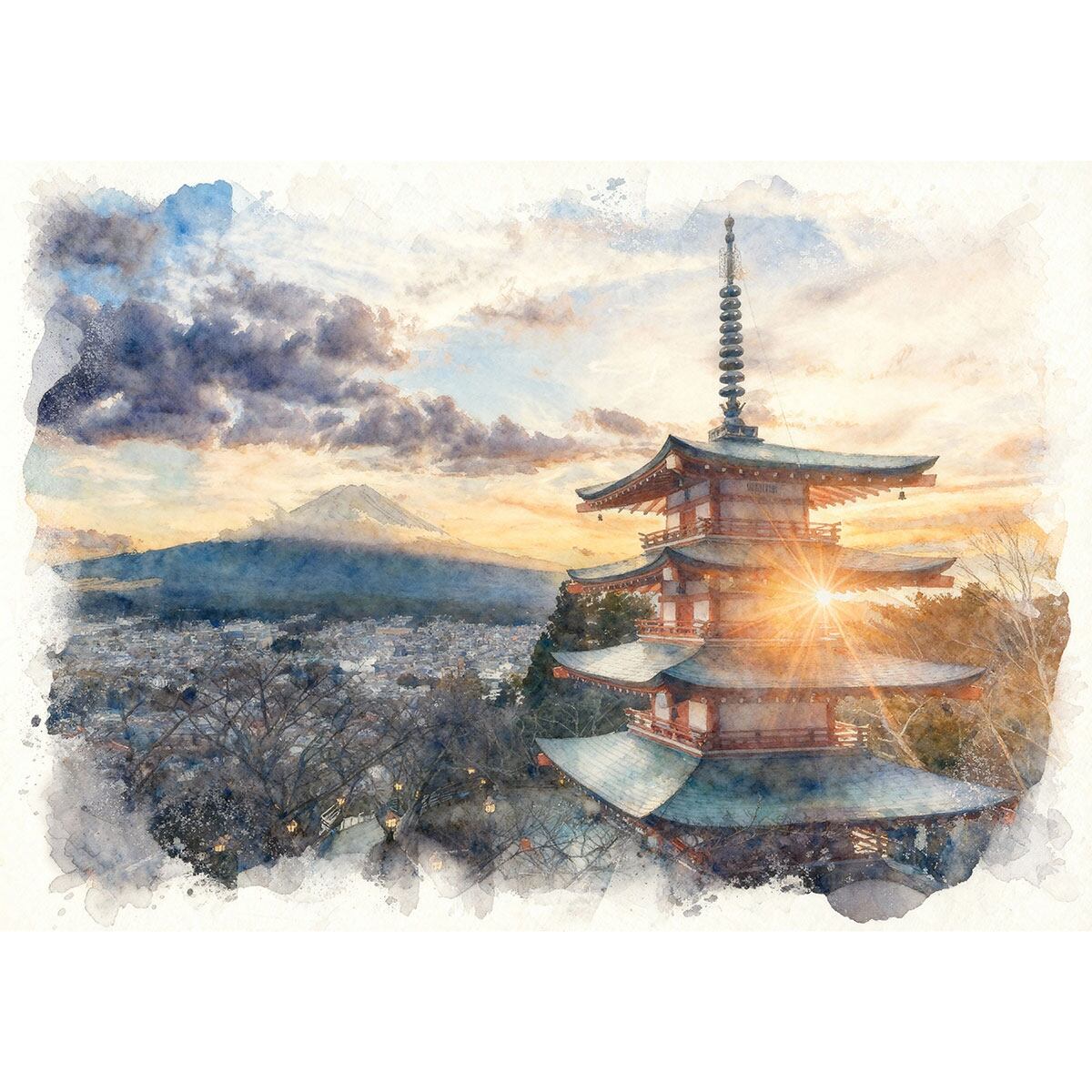 絵画 日本 山梨県新倉山浅間公園 五重塔からの富士山 インテリアアート