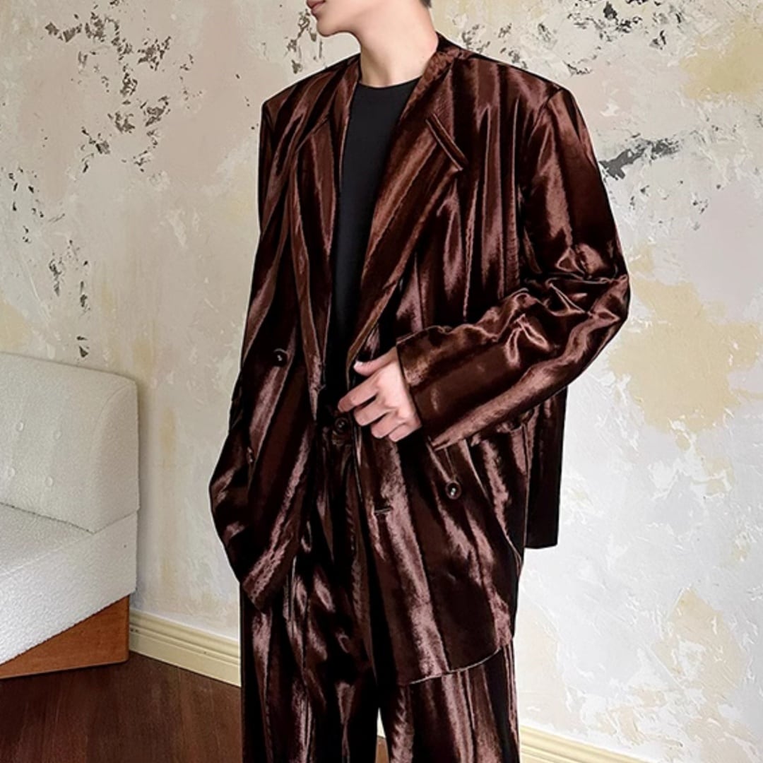 レトロ シャイニーベルベットスーツ セットアップ 2カラー D11093