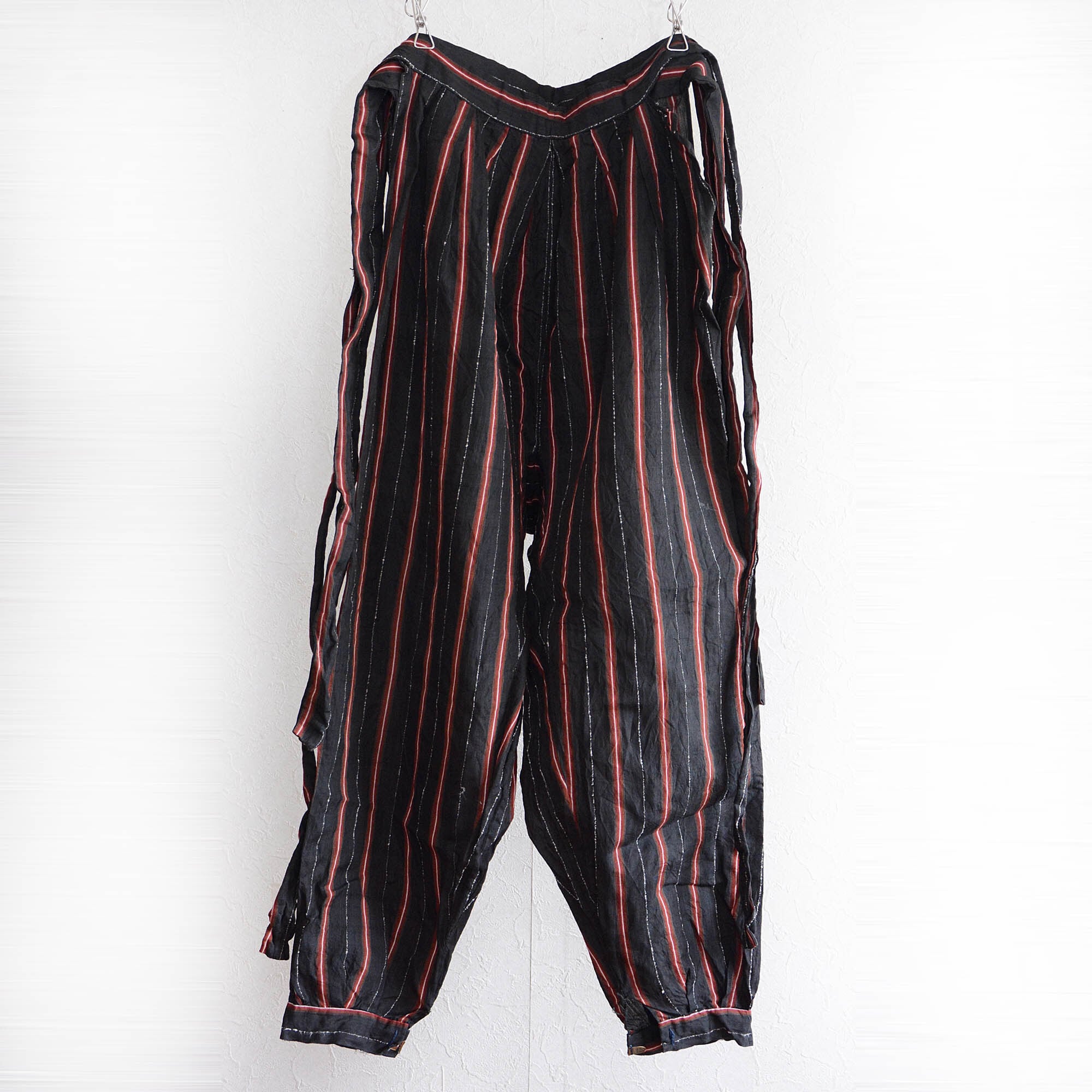 モンペ 野良着 パンツ 着物 黒 縞模様 古布 リメイク素材 ジャパン