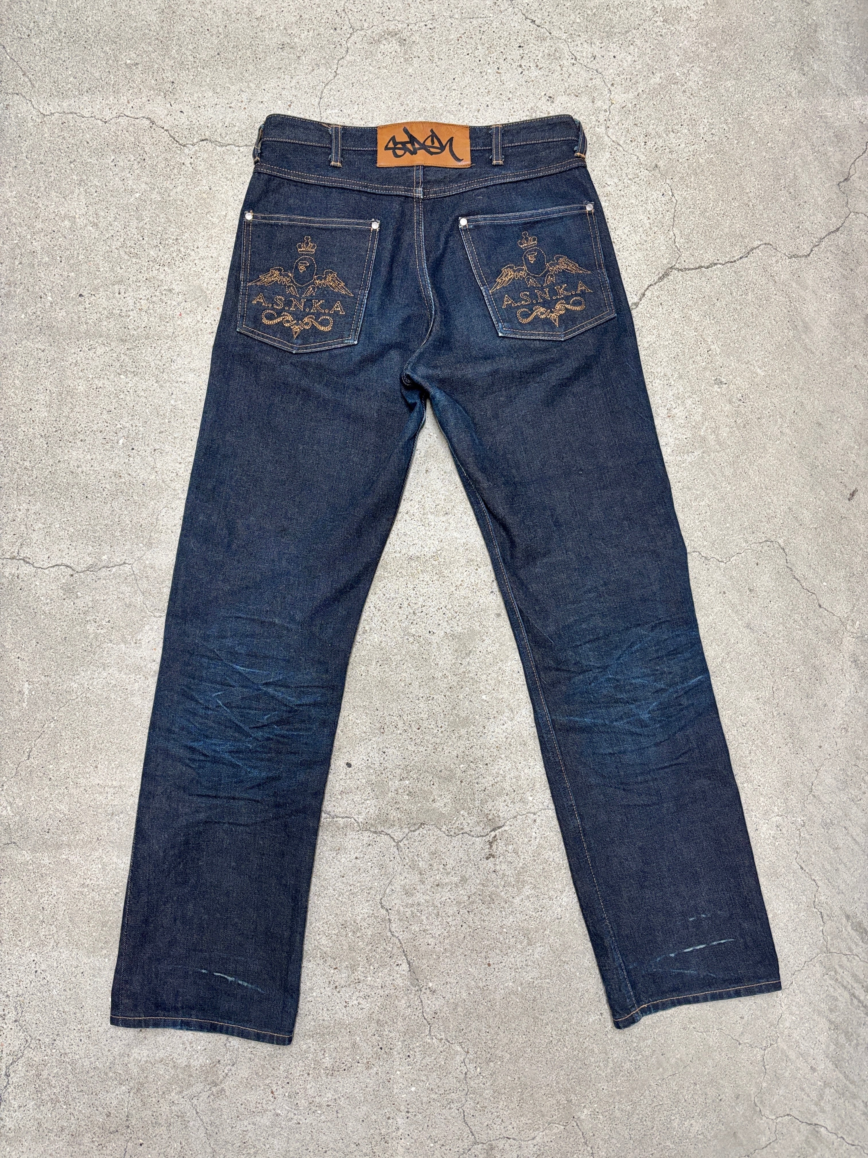00s A BATHING APE × STASH/Denim pants/S/デニムパンツ/刺繍ロゴ