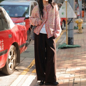 colorful contrast knit cardigan　J00237
