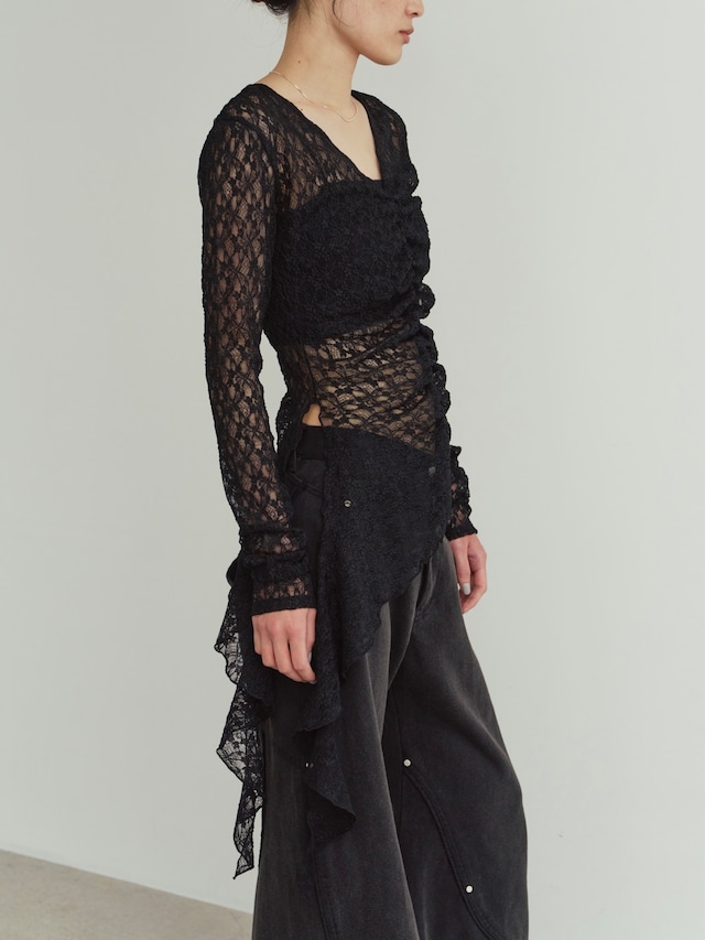 Lace Gathered Top / BLACK