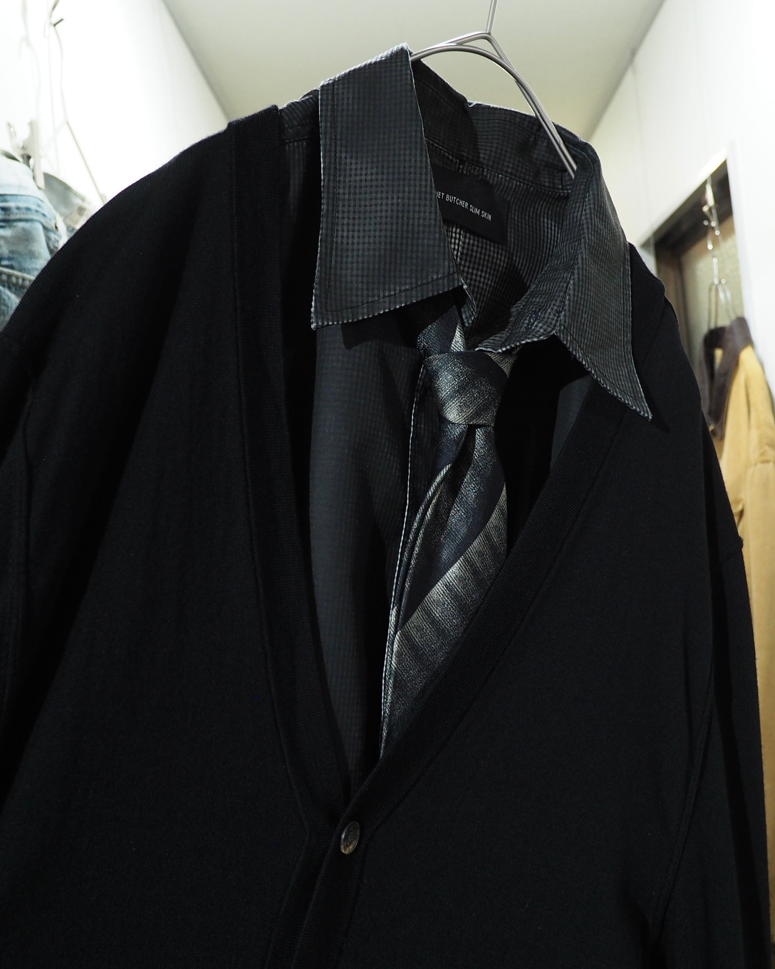 " DIET BUTCHER SLIM SKIN " Beautiful Gradation × Gingham Check Long Length Shirt