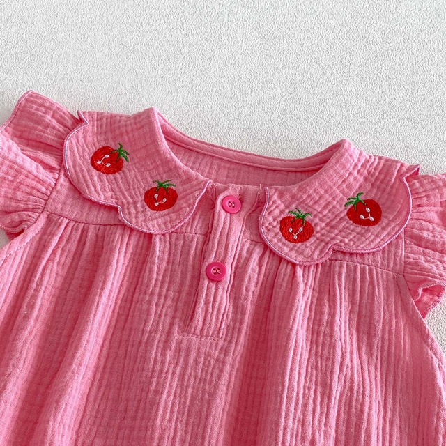 【セット】いちご刺繍フリル襟ロンパースヘアゴムセット - 11
