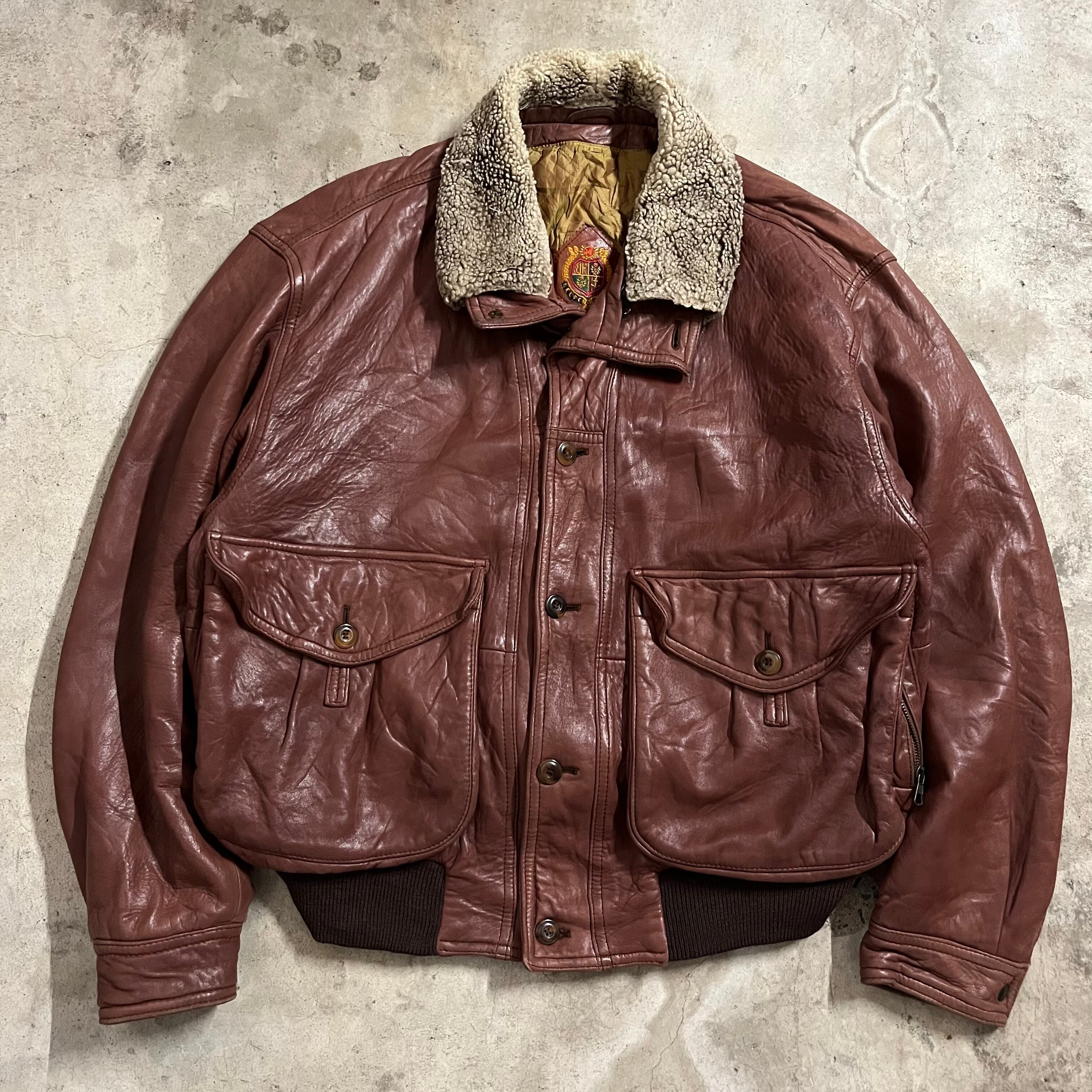 vintage〗lamb leather boa short blouson jacket/ラムレザー 羊革 