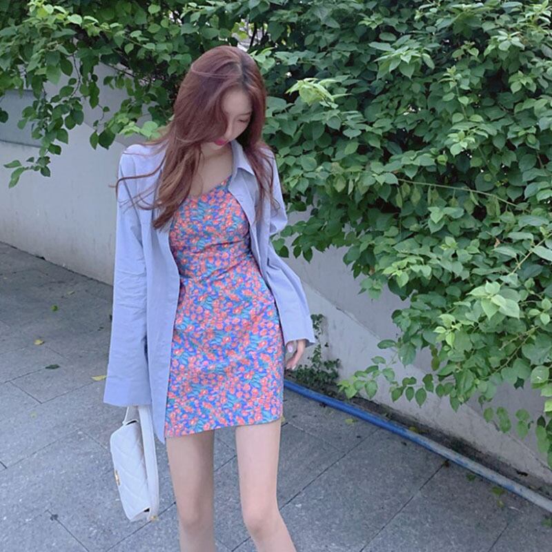 甘いレトロな小さな花柄スリングドレス女性の夏のバッグヒップaラインスカート2020新しい気質スカート ブラックストロベリース46540085546