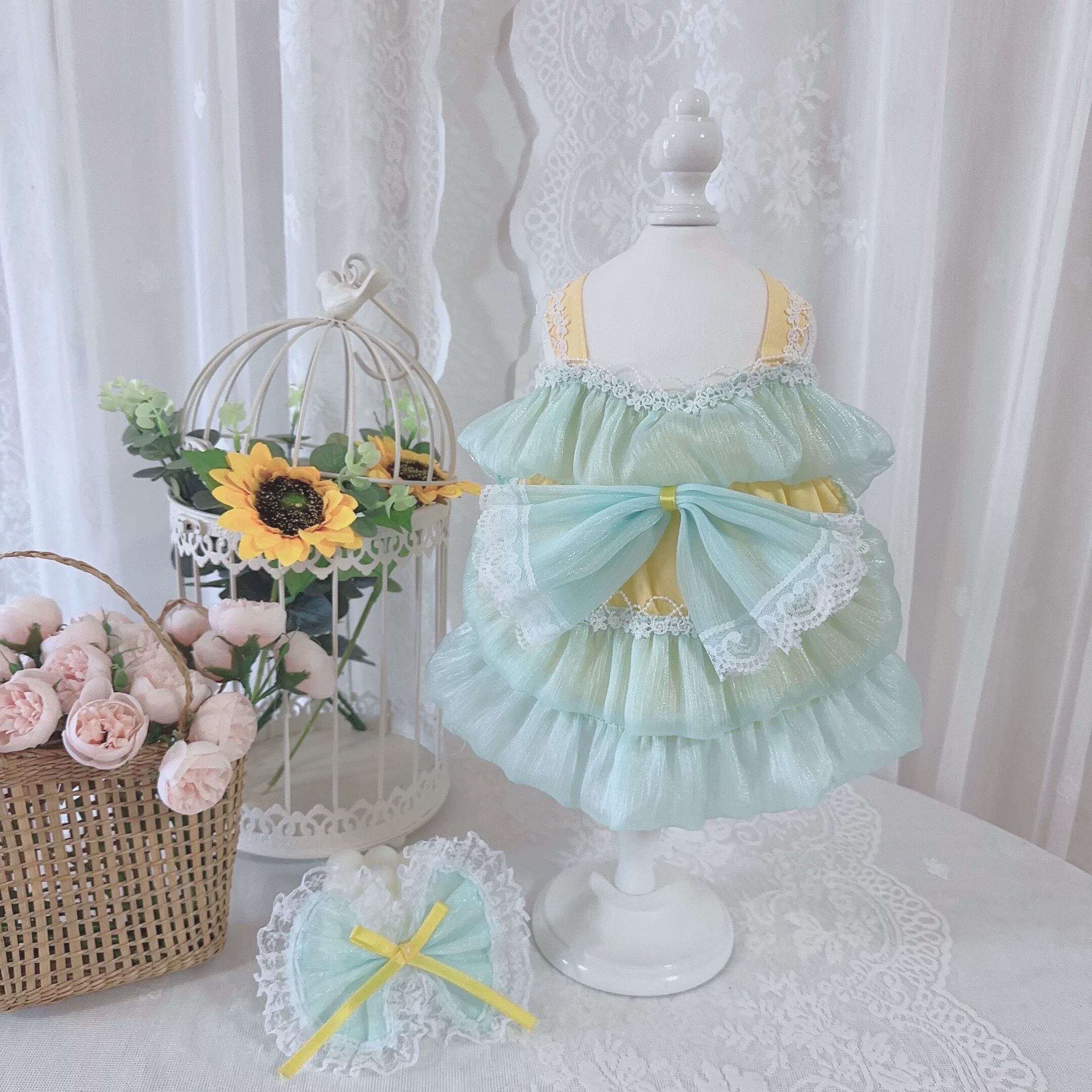 ライトブルーとイエローのサマーワンピース 00388