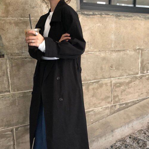 トレンチコート レディース アウター 黒 ロングコート 韓国