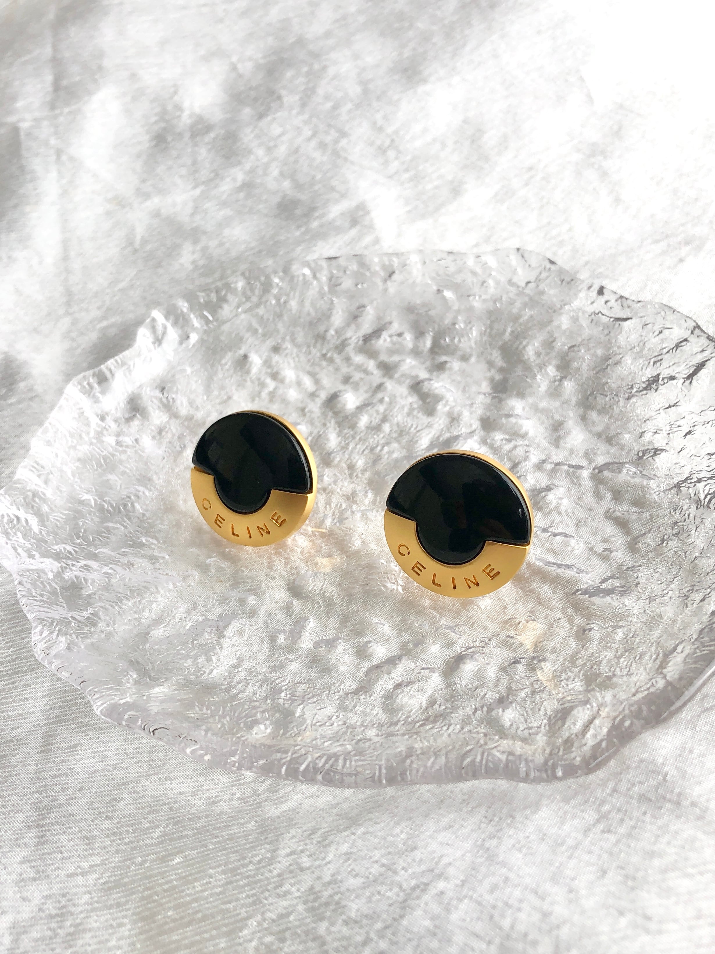 CELINE セリーヌ イヤリング ゴールド×ブラック ロゴ バイカラー vintage ヴィンテージ オールド rejgud