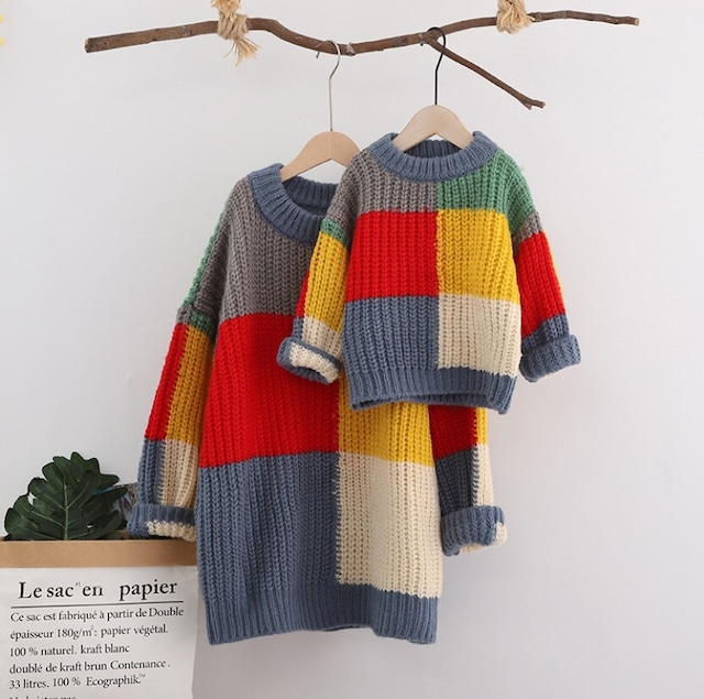 【MOM】カラフル丸首ニットセーター　