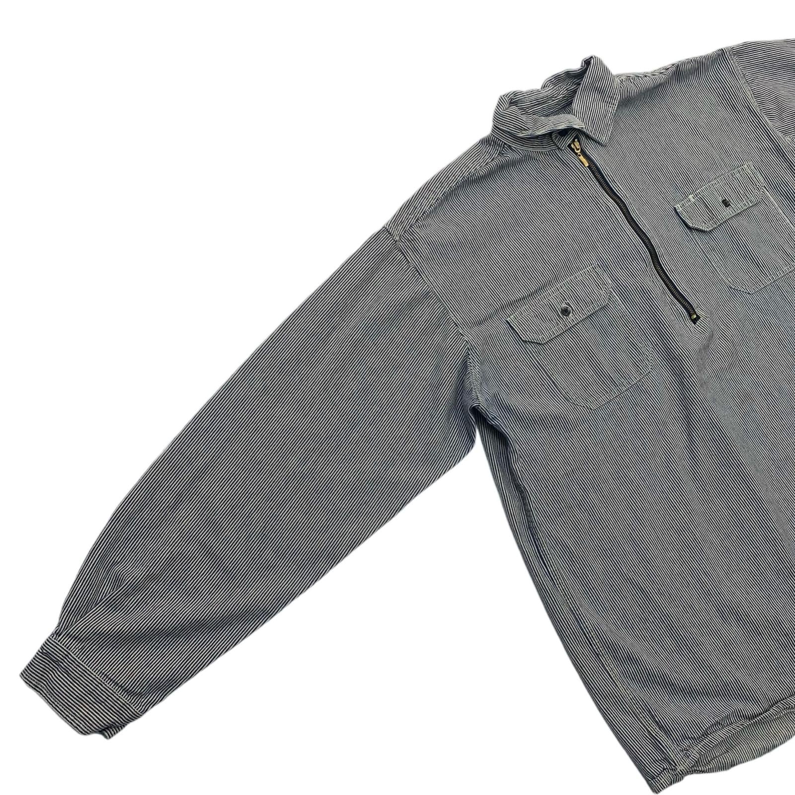 KEY ヒッコリーストライプシャツ ハーフジップ グレー | 古着屋 EAGLEBASE