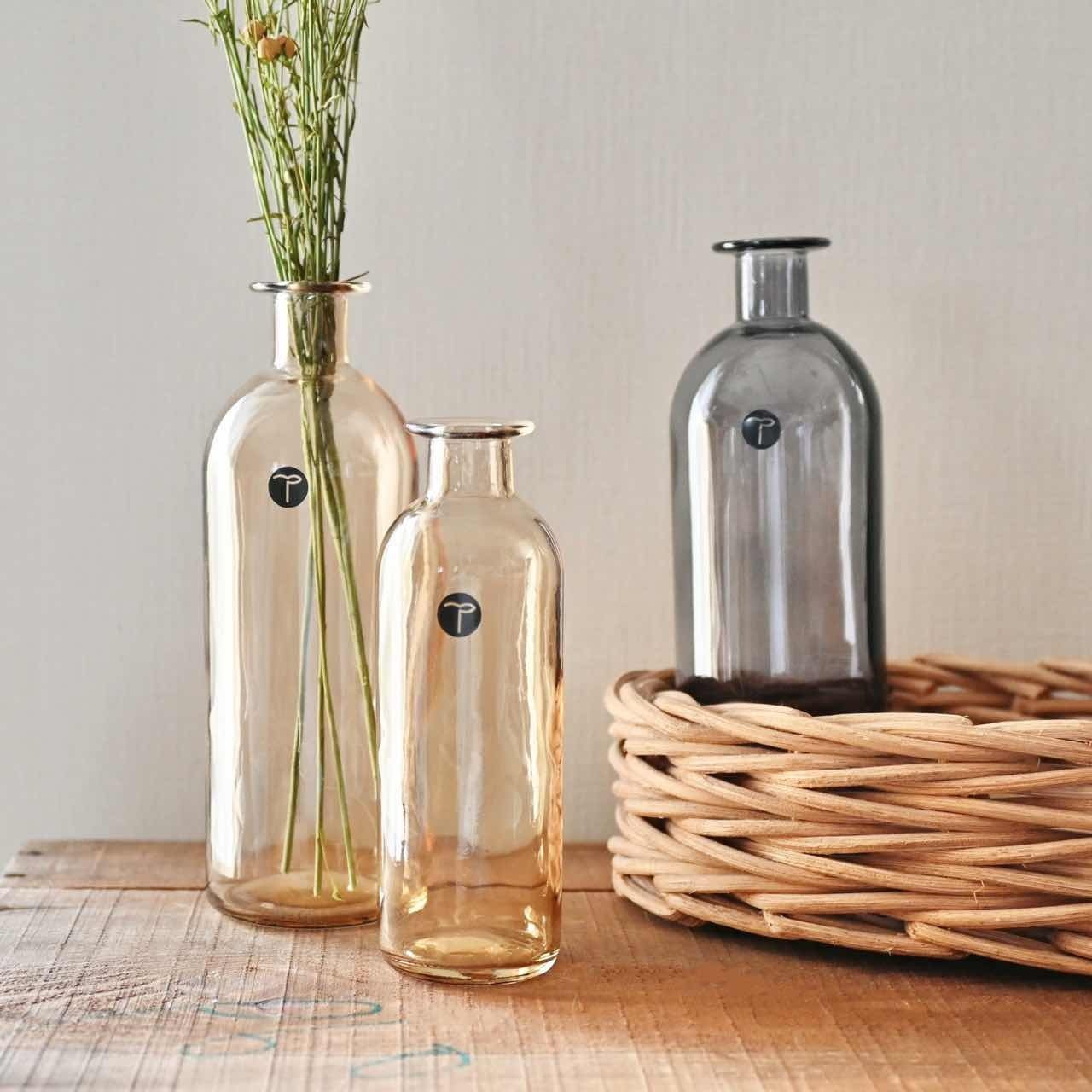 【 完売 】Keidas リサイクルガラスボトル 02|グレー・オレンジ 花瓶 一輪挿し フラワーベース ナチュラル シンプル クリア ガラス