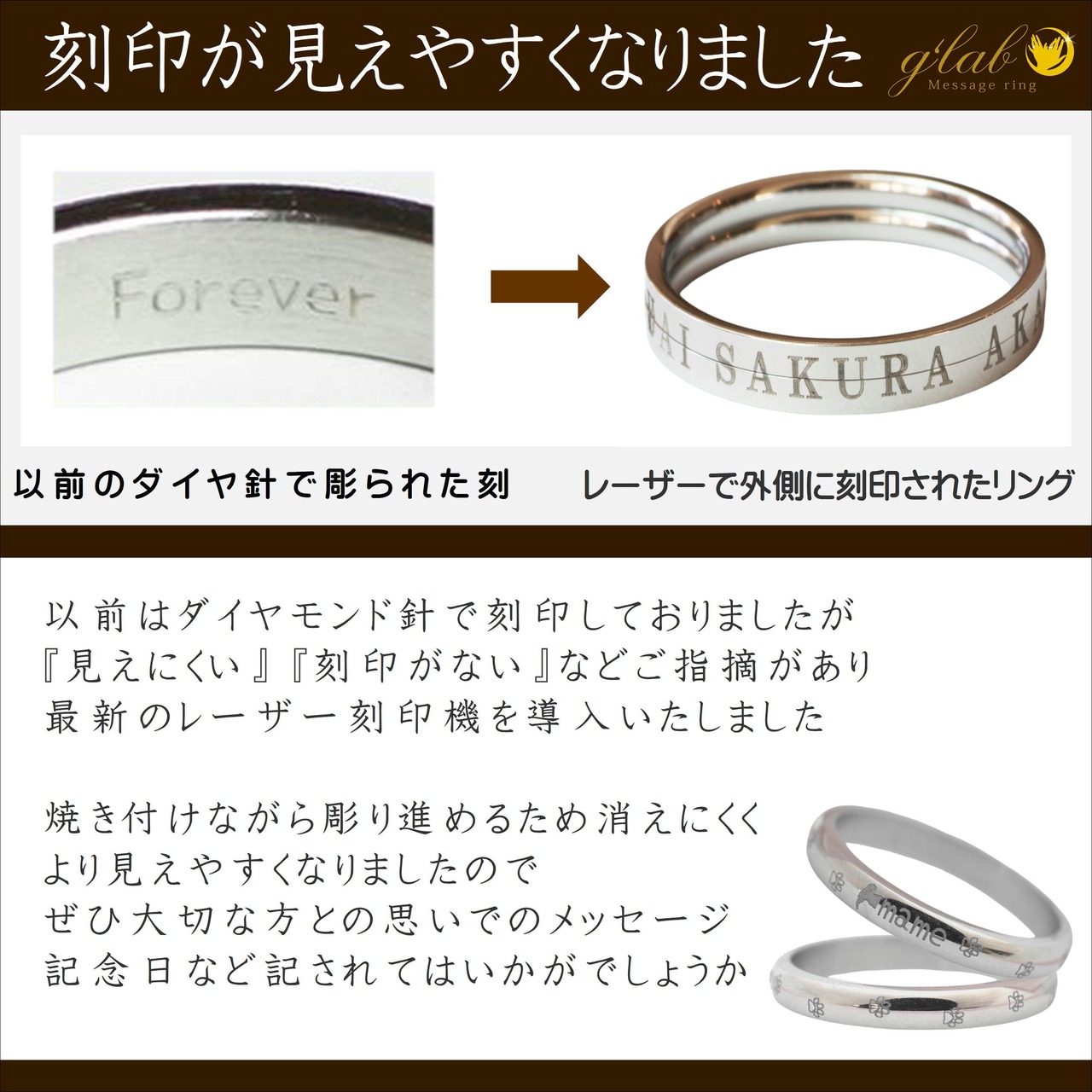 ステンレスシルバー/アブニール（Avenir 未来）ステンレス 指輪 単品 刻印10文字無料 名入れ ジーラブ （1本価格） | アクセサリーショップ  ジーラブ g-labring, image size:1280x1280