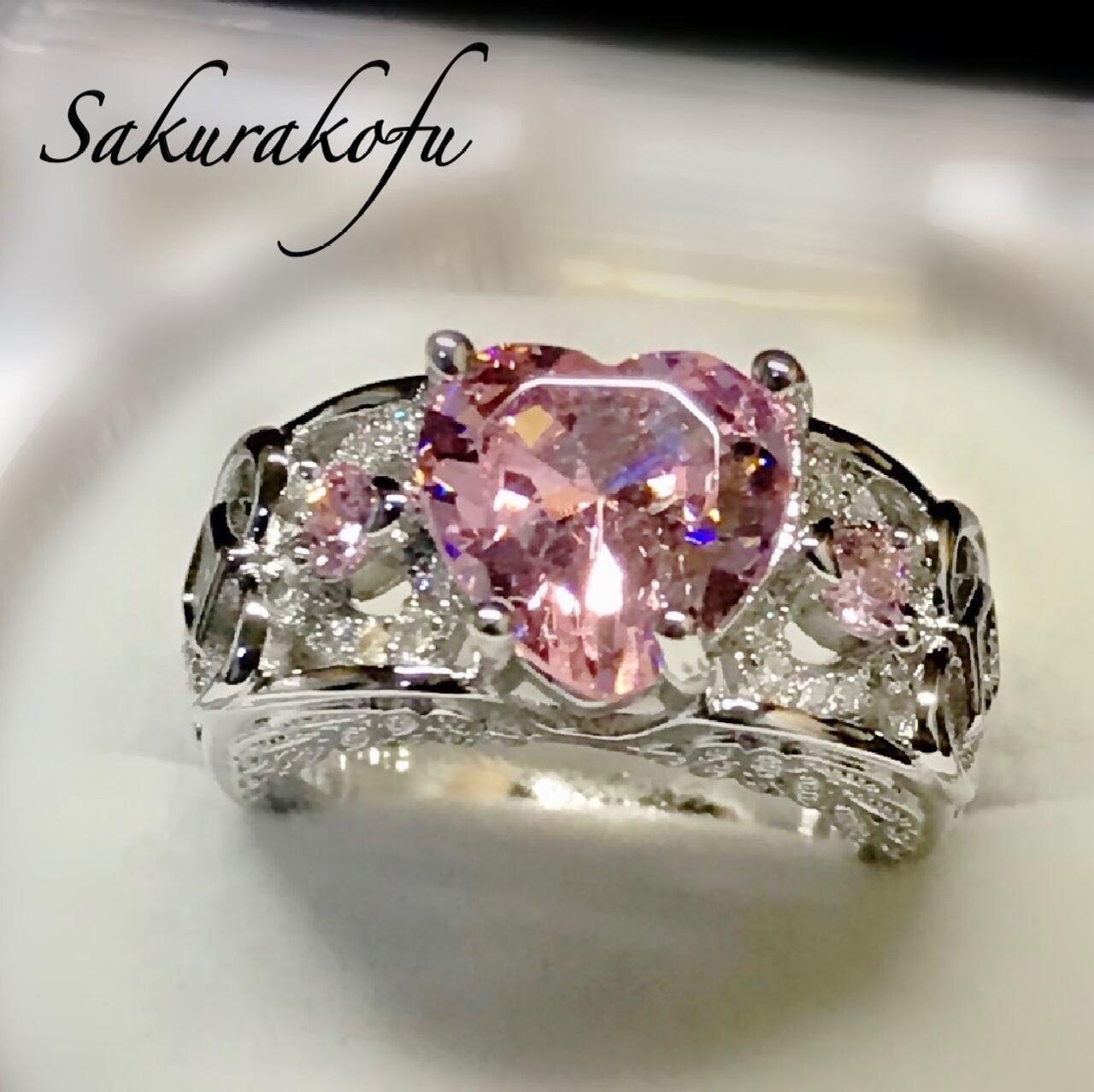 D103 送料無料☆即納 レディース リング ピンクサファイア ハート フェザー シルバー 指輪