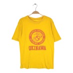70s USMC OKINAWA ヴィンテージTシャツ 米軍 沖縄 マリンコ ダメージ系 シングルステッチ イエロー サイズL相当 古着 @BZ0483