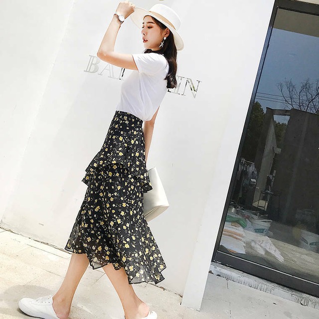 花柄ロングスカート コーデ 春 花柄スカート ロング カジュアル かわいい 着こなし きれいめコーデ ひざ下 ミモレ丈 レトロ 花柄 おしゃれ おすすめ 大きいサイズ きれいめ 可愛い 韓国 通販 1661 Sayurio レディースアパレル ファッション プチプラ アラサー